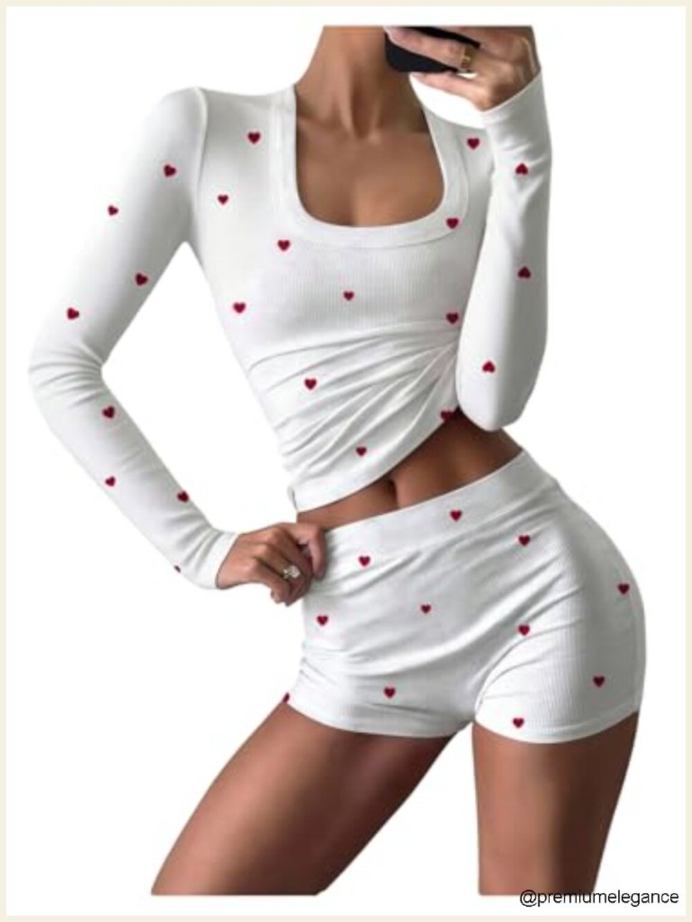Y2K 2 Piece Set Ribbed Long Sleeve Tee & Mini Shorts Square Neck